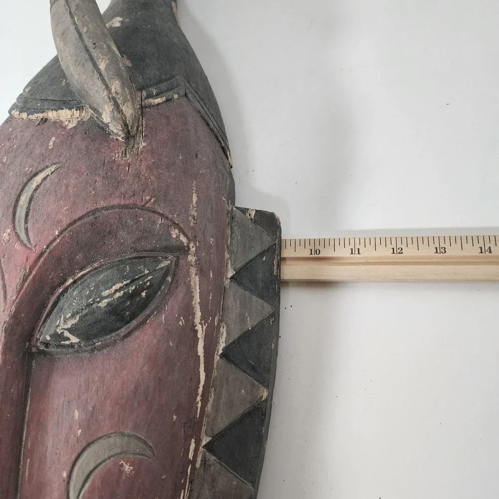 Vintage Hand Carved African Style Wood Tribal Mask Wall Decor 25.5